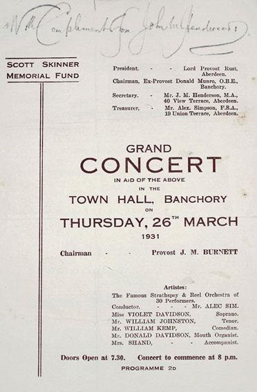 Cover of a Programme for Grand Concert in aid of the Scott Skinner Memorial Fund