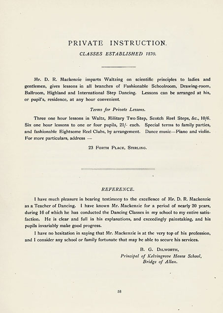 Advert for D R Mackenzie's dancing classes