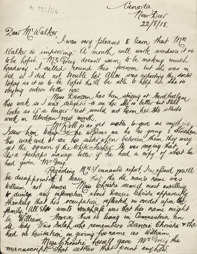 Page 1 of 4, Letter from M A Crichton to William Walker