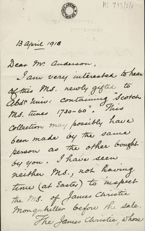 Page 1 of 5, Letter from W L Christie to P J Anderson