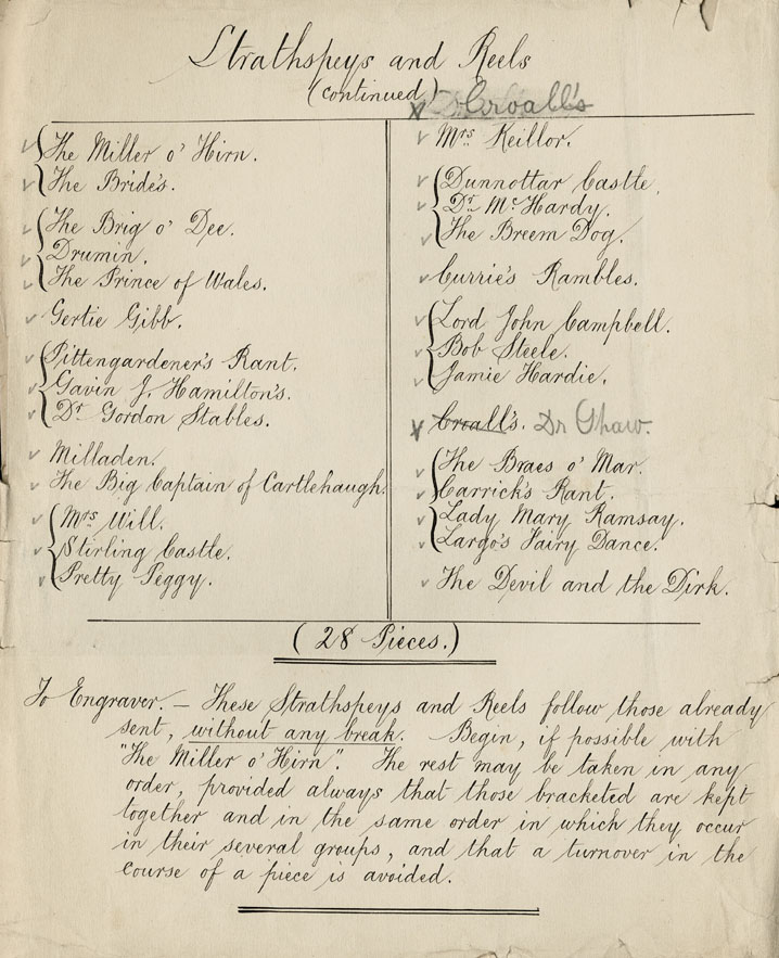 Page 2 of 2, ms index for  Strathspeys and Reels, Harp & Claymore