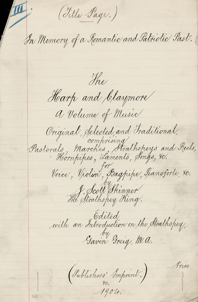 Page 2 of 2, ms title page for Harp & Claymore