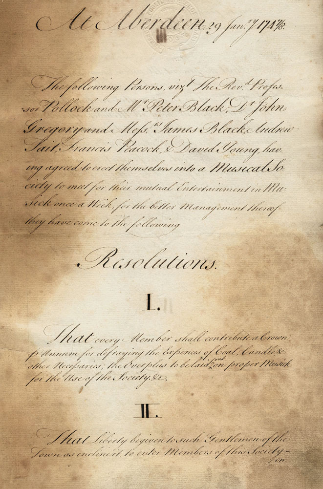 Page 1 of 4, Resolutions of the original Aberdeen Musical Society