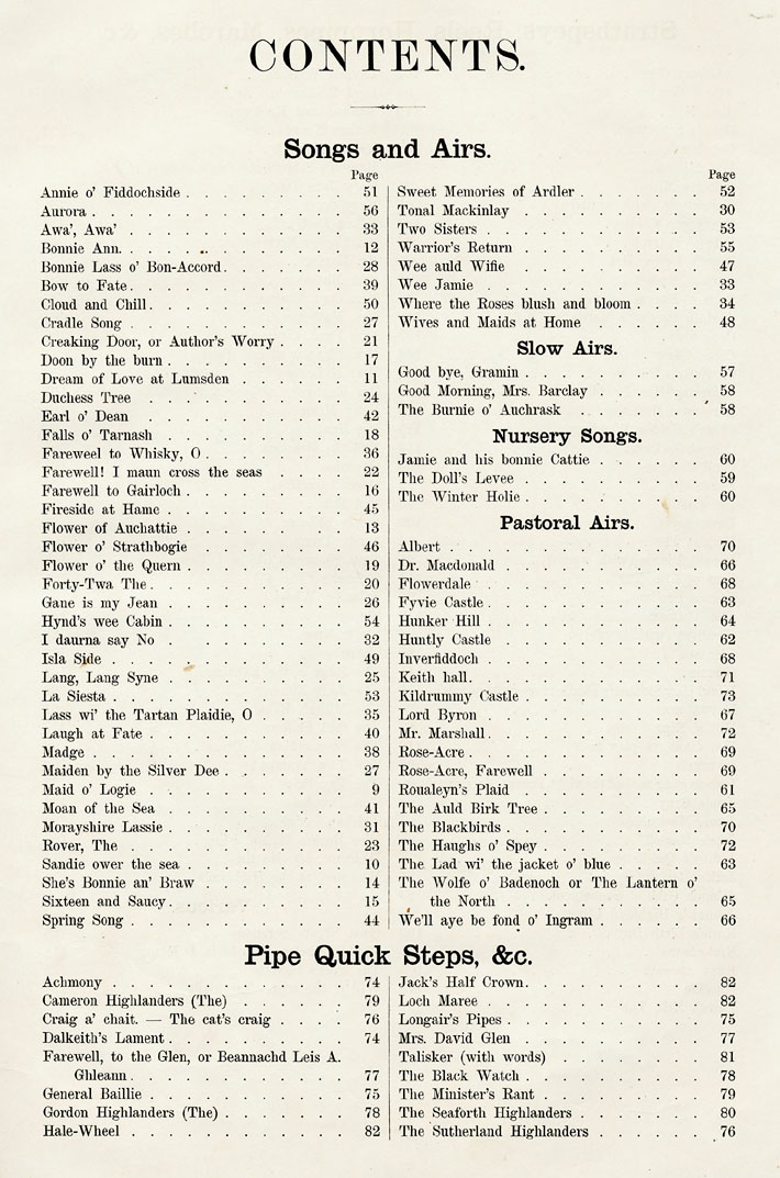 Page 1 of 2, Contents, The Logie Collection of Original Music