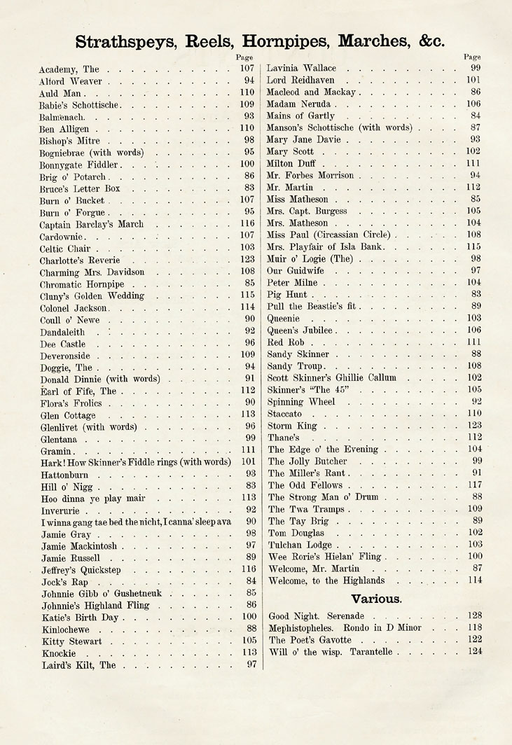 Page 2 of 2, Contents, The Logie Collection of Original Music