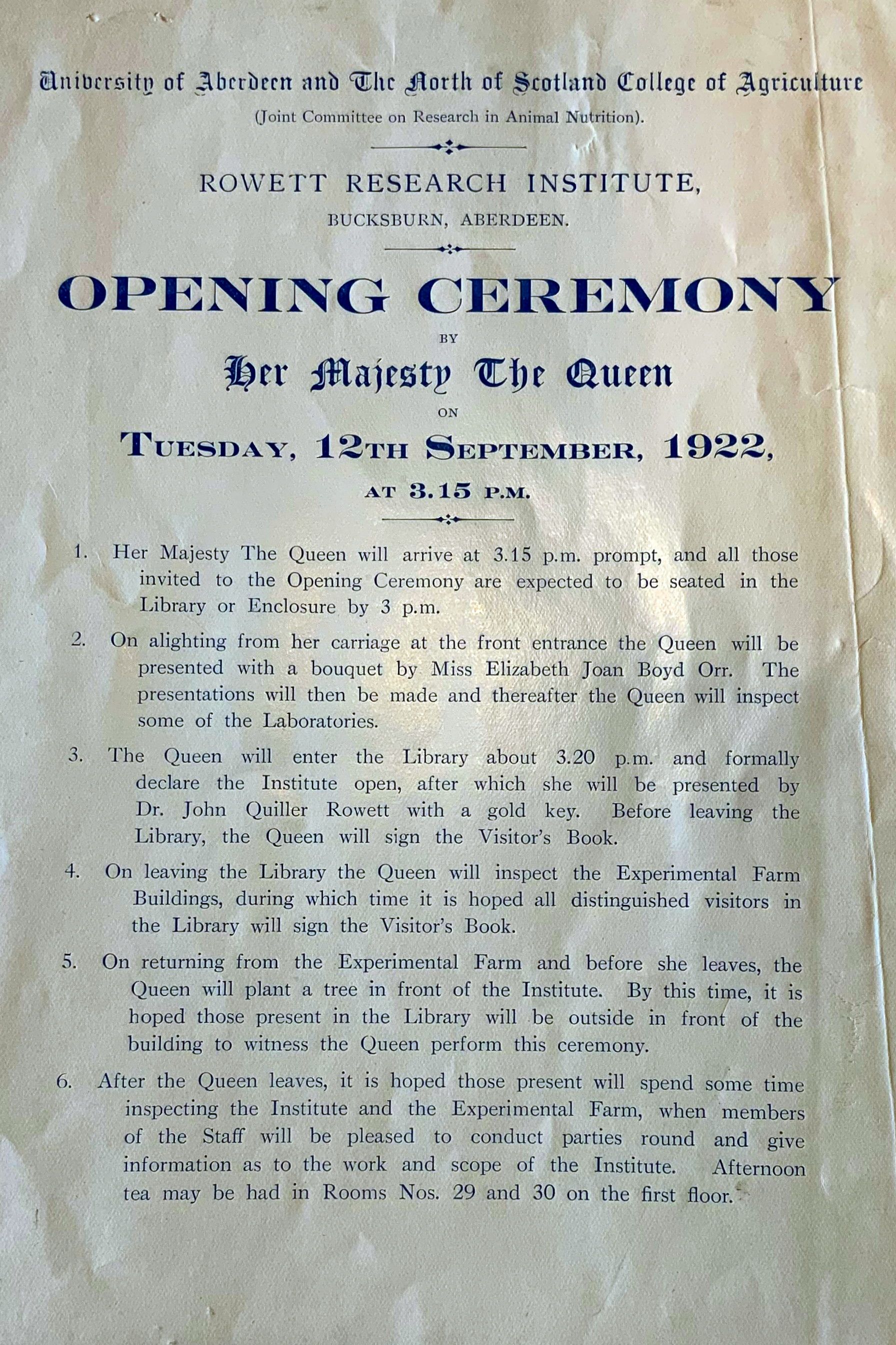 The programme for the official opening