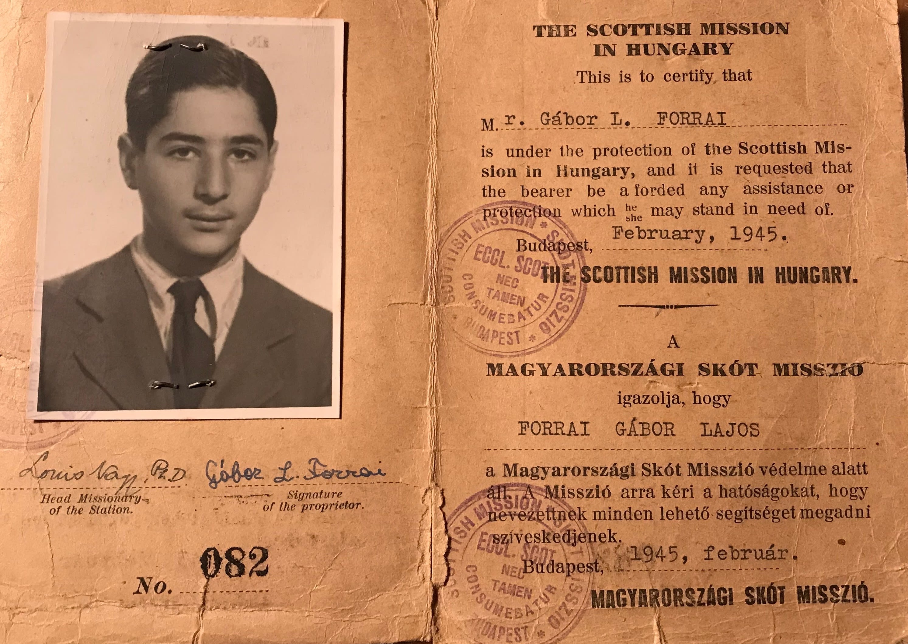 Louis Forrai Scottish Mission ID from 1945