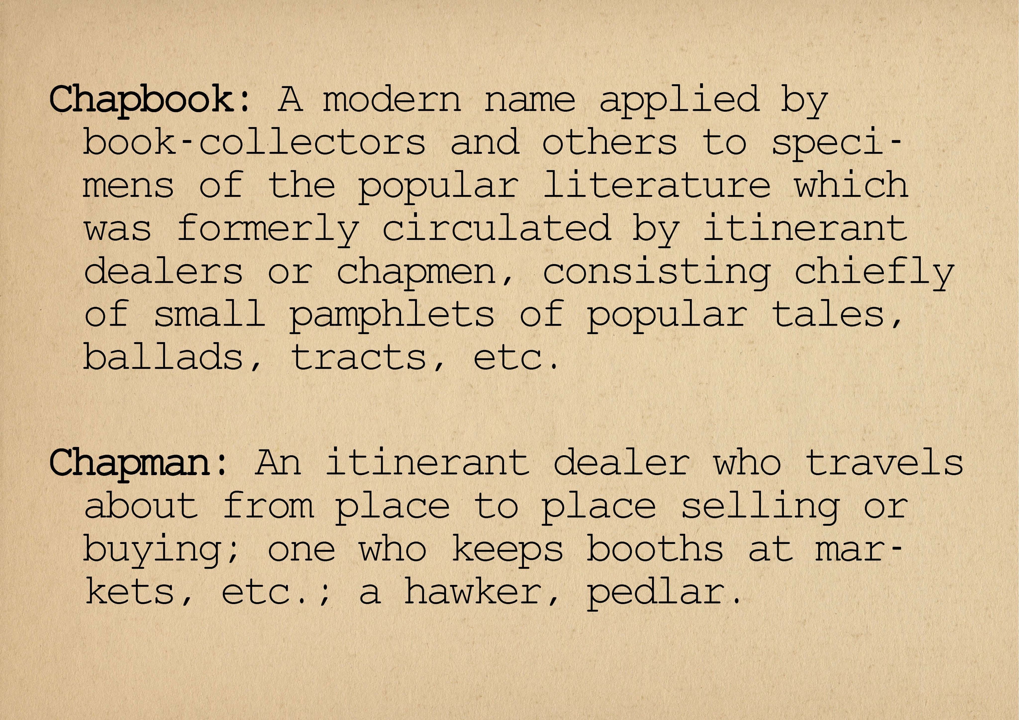 A dictionary extract defining the words chapbook and chapman