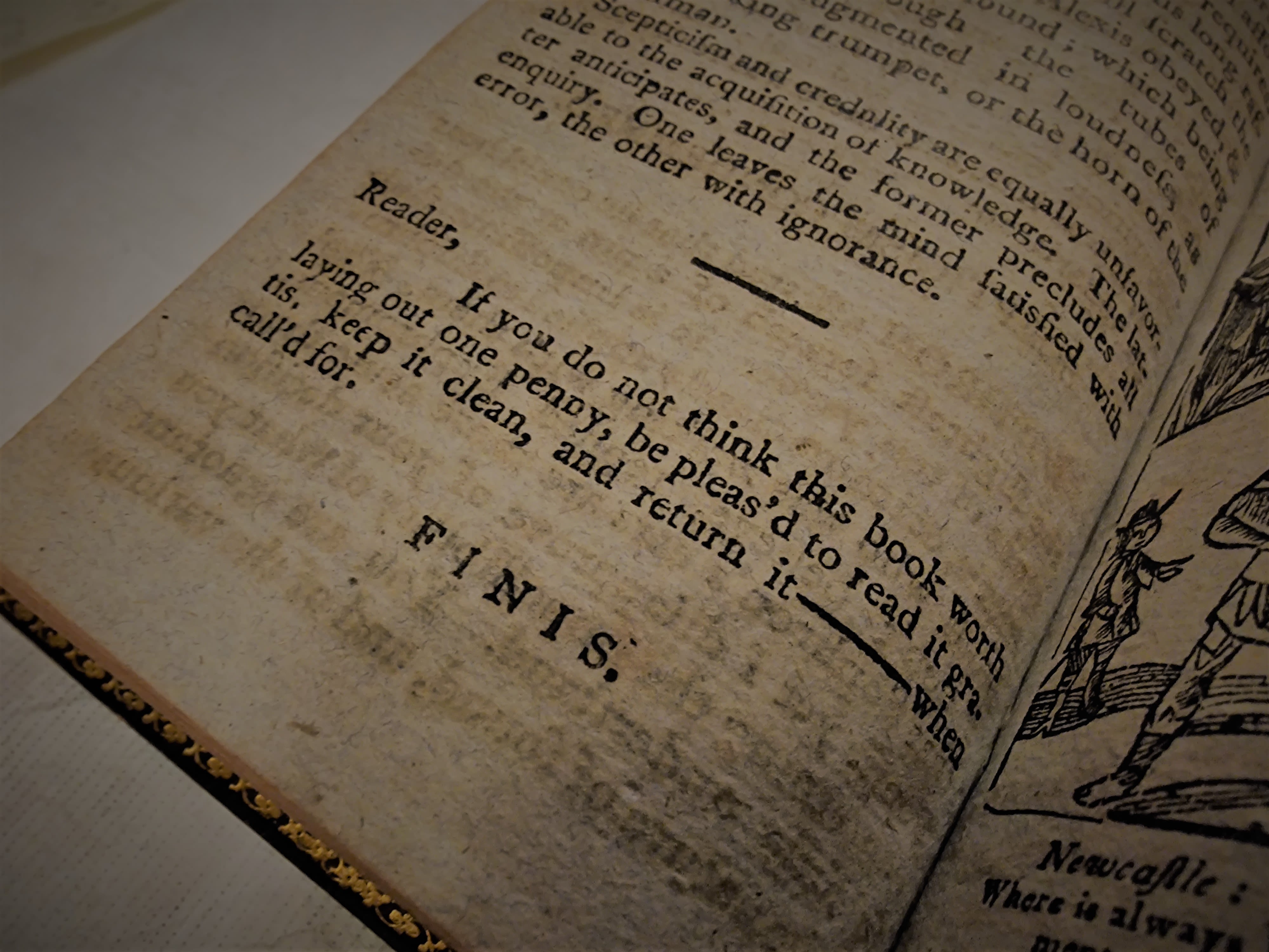 An address to the reader from the end of a chapbook, telling the reader to return the book for free if they think it is not worth a penny.