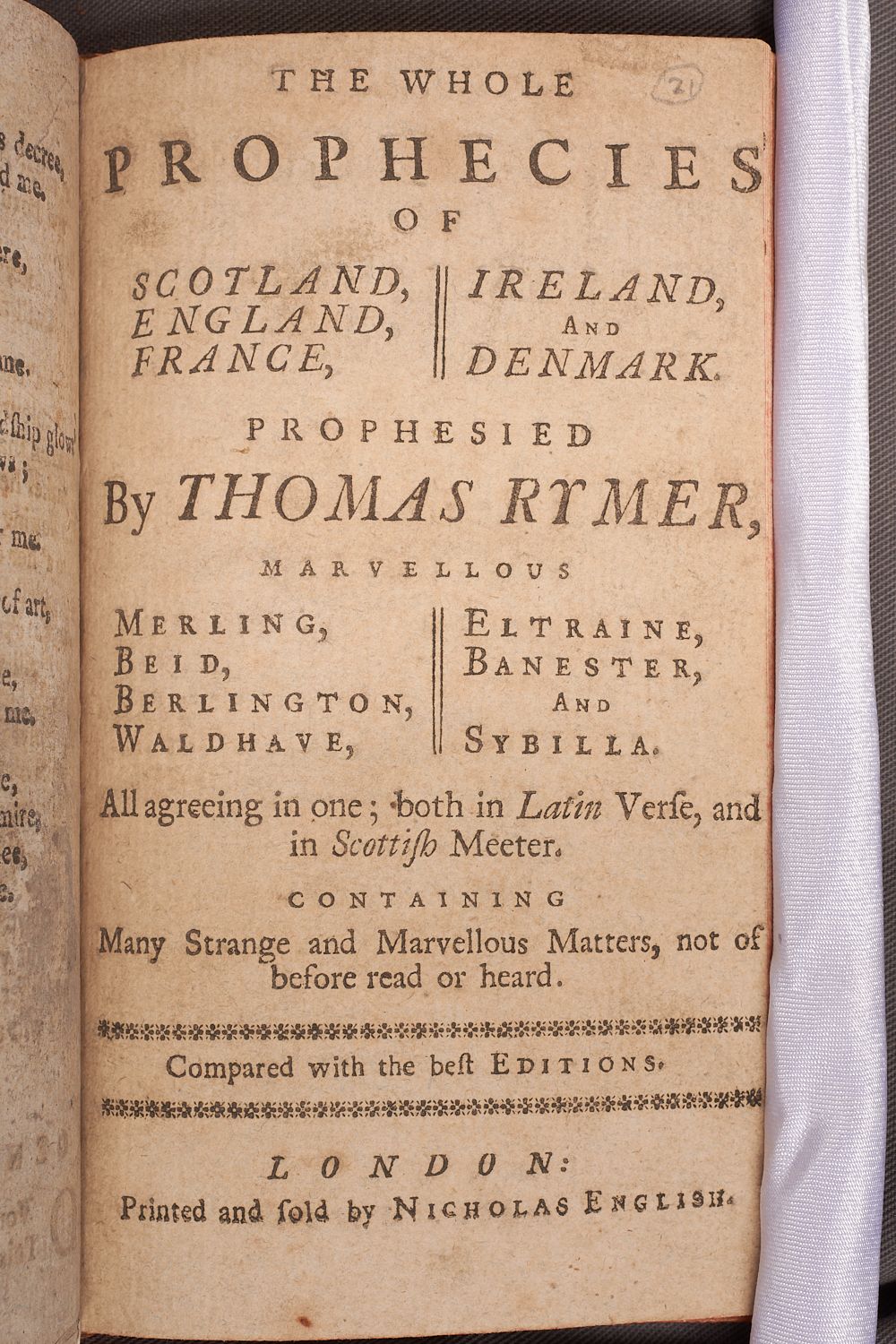 The title page of a book of Thomas the Rhymer’s prophecies.