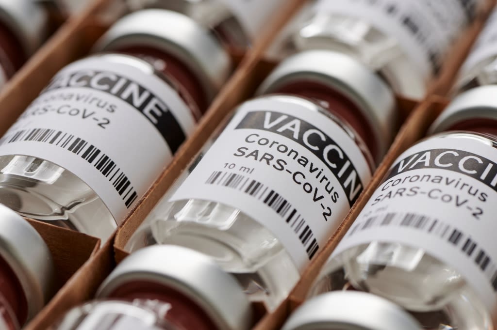 Close up of Coronavirus vaccine bottles