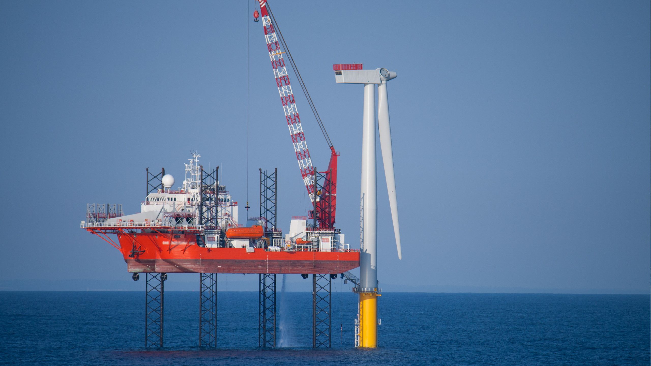 Offshore wind turbine under construction.