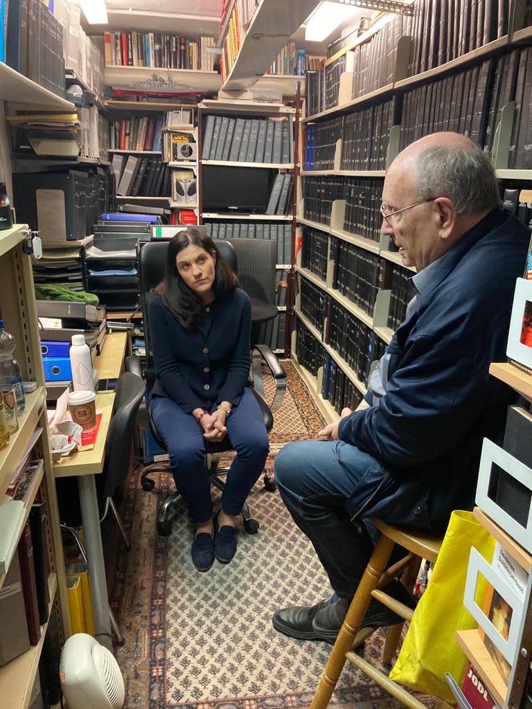 Hoover archivist Katharina Friedla with Gerd Heidemann in his basement archive