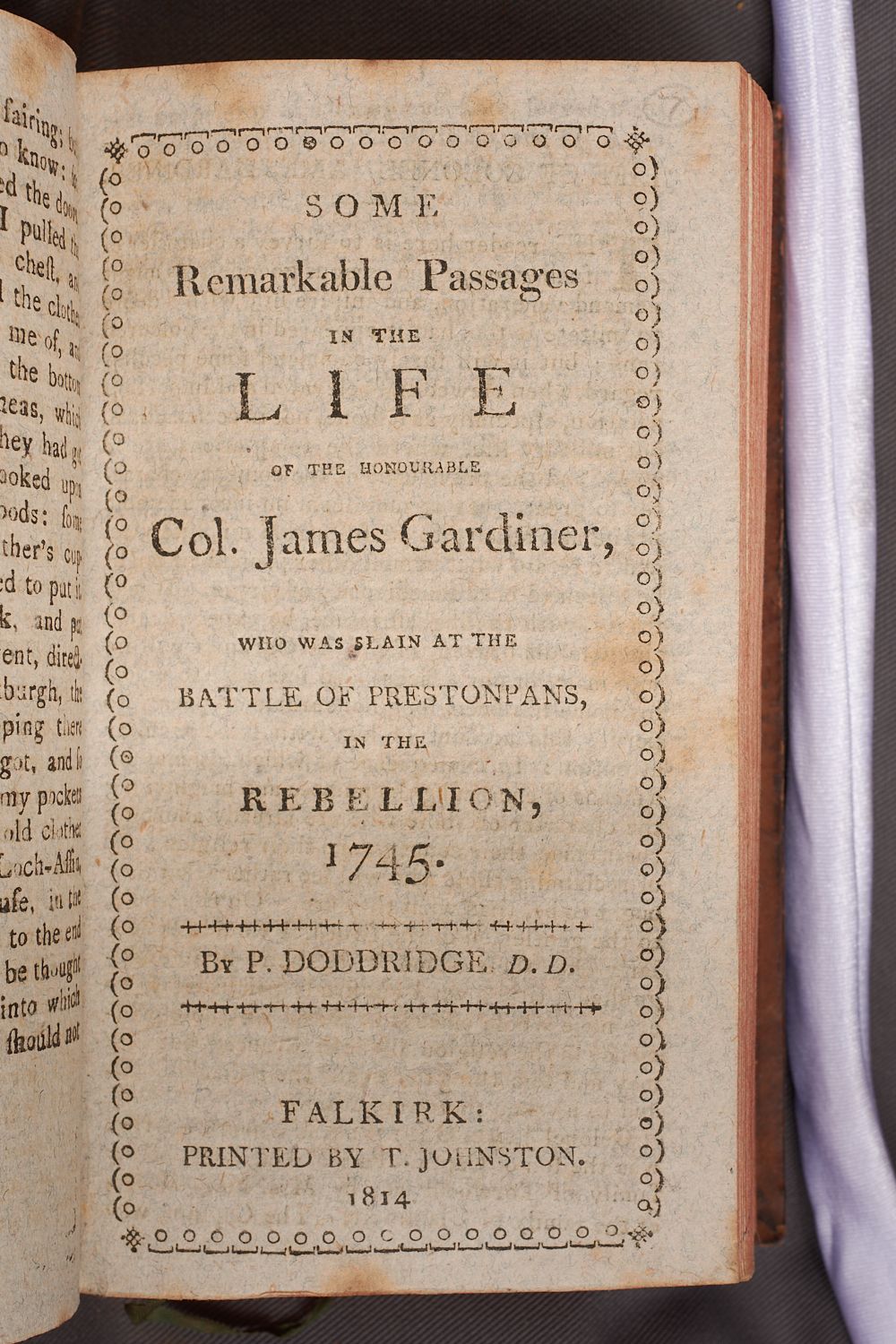 The title page of Some Remarkable Passages in the Life of the Honourable Colonel James Gardiner, killed at Prestonpans.