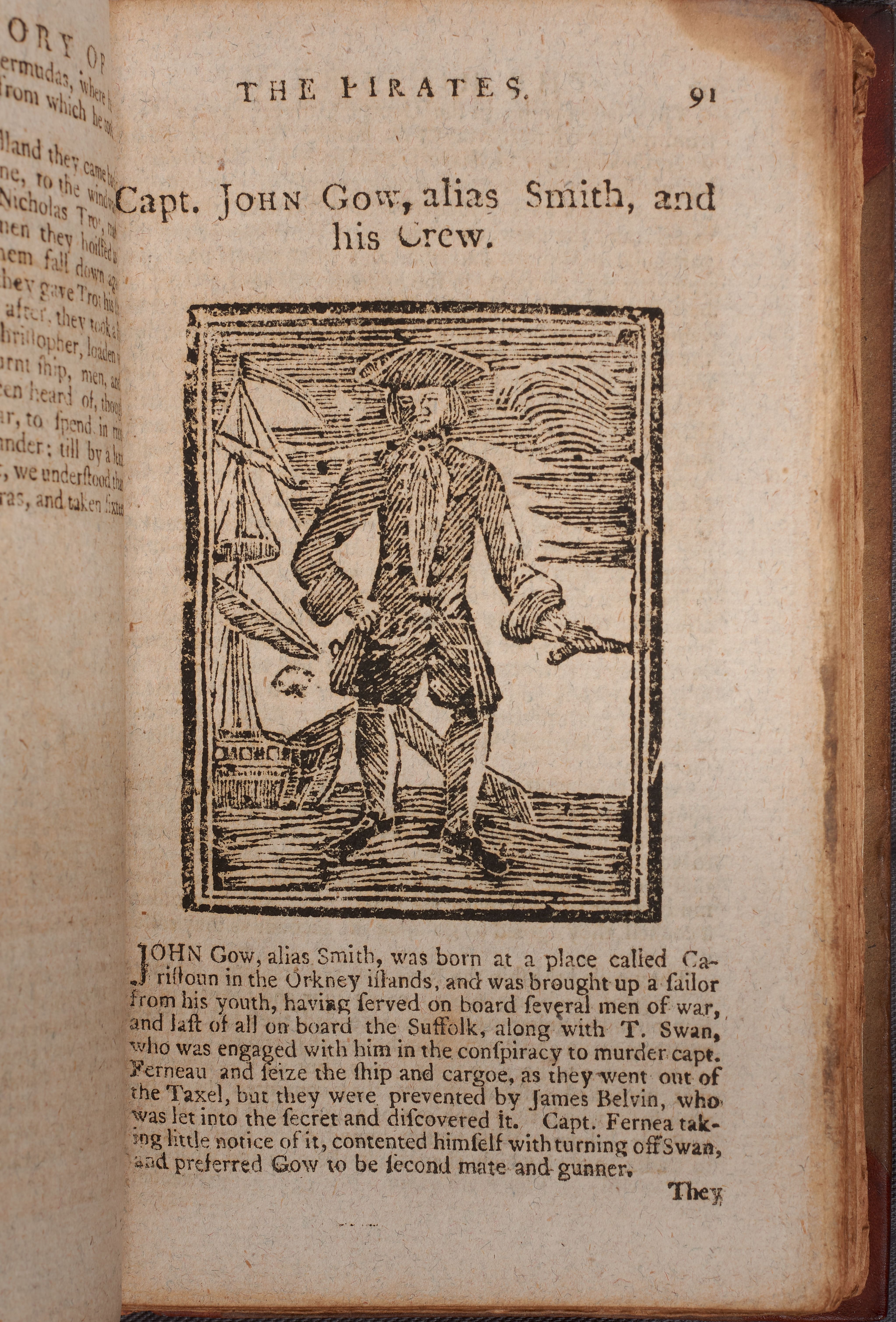 A printed page with information about and an image of Captain John Gow.