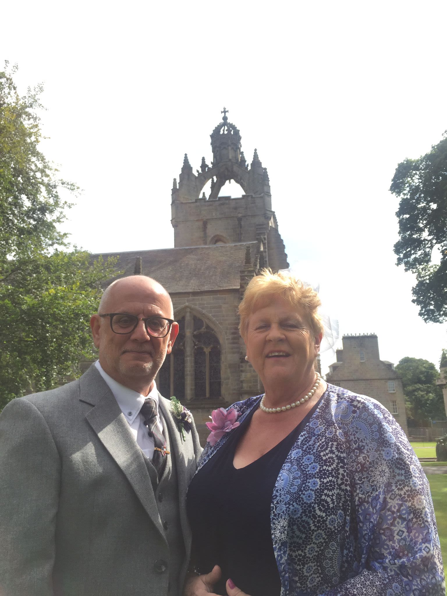 Liz and Brian standing in front of King's College Chapel in 2019