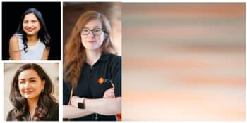 Top left Dr Lucky Saraswat, bottom left Hossa Skandary-Macpherson and right Caroline Laurenson