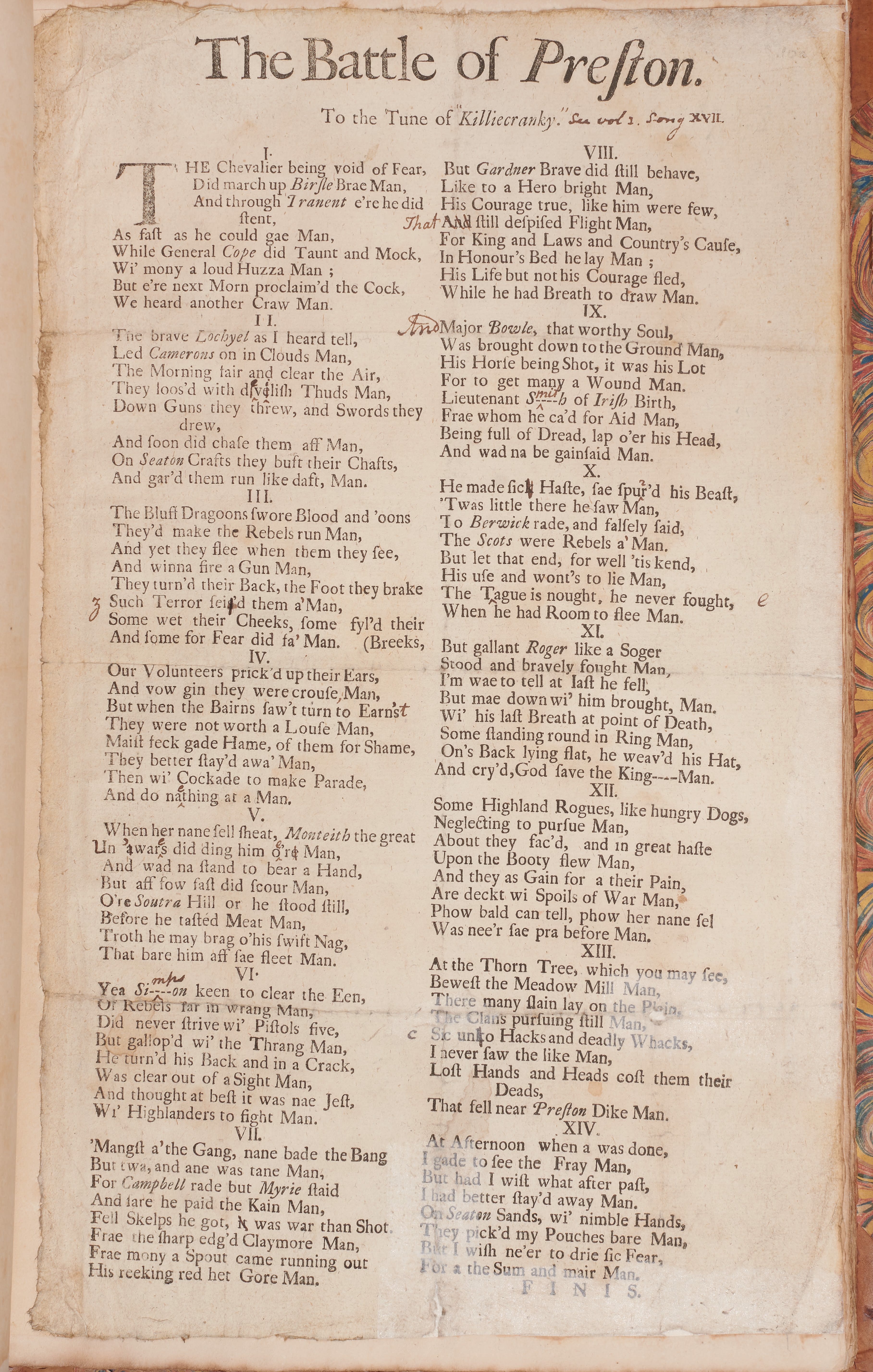 A printed page with a poem entitled ‘The Battle of Preston.’