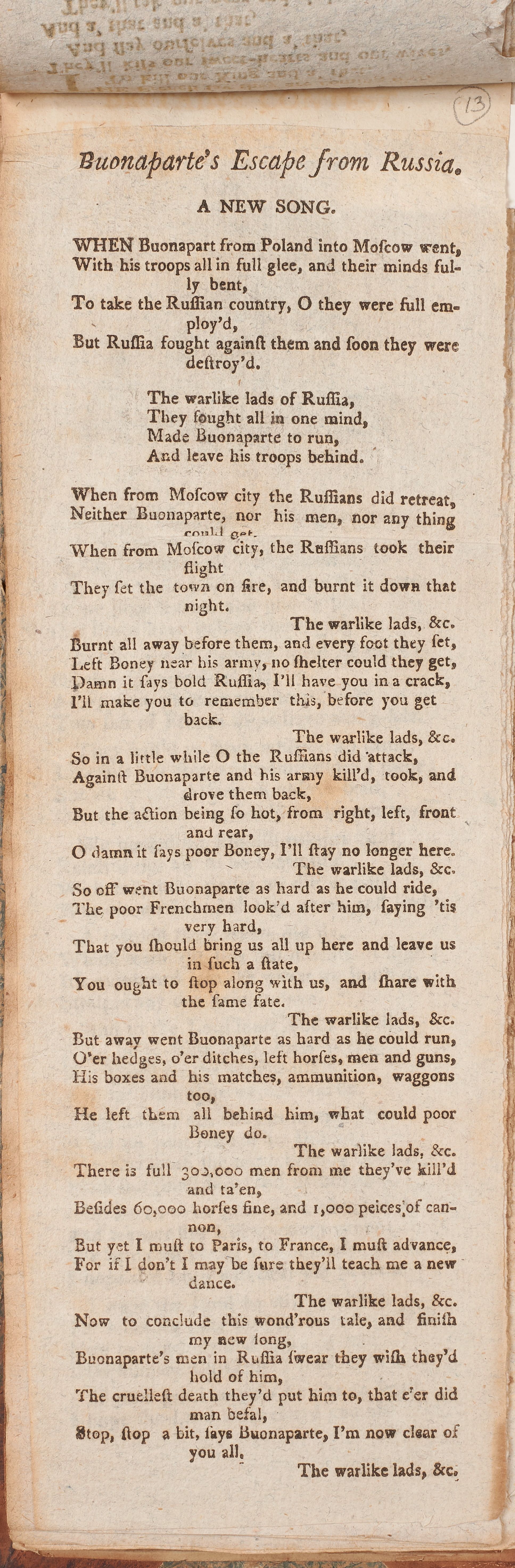 A printed song about Napoleon’s escape from Russia.
