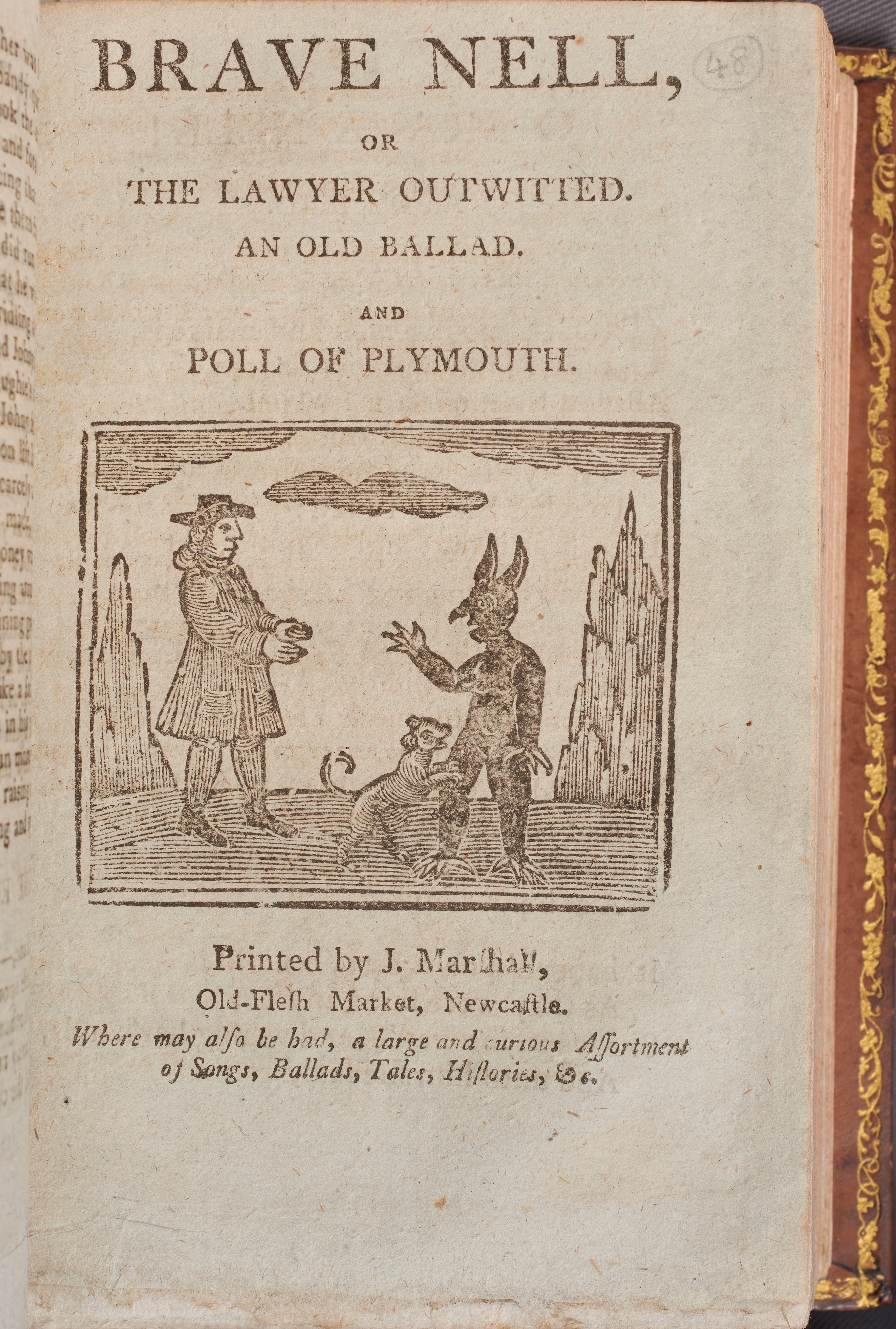 The title page of Brave Nell or the Lawyer Outwitted, with a woodcut of Nell disguised as a devil.