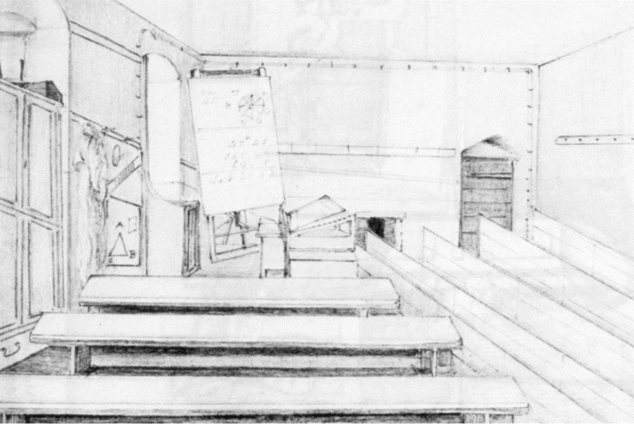 Sketch of a Marischal classroom likely to have been used by Copland
