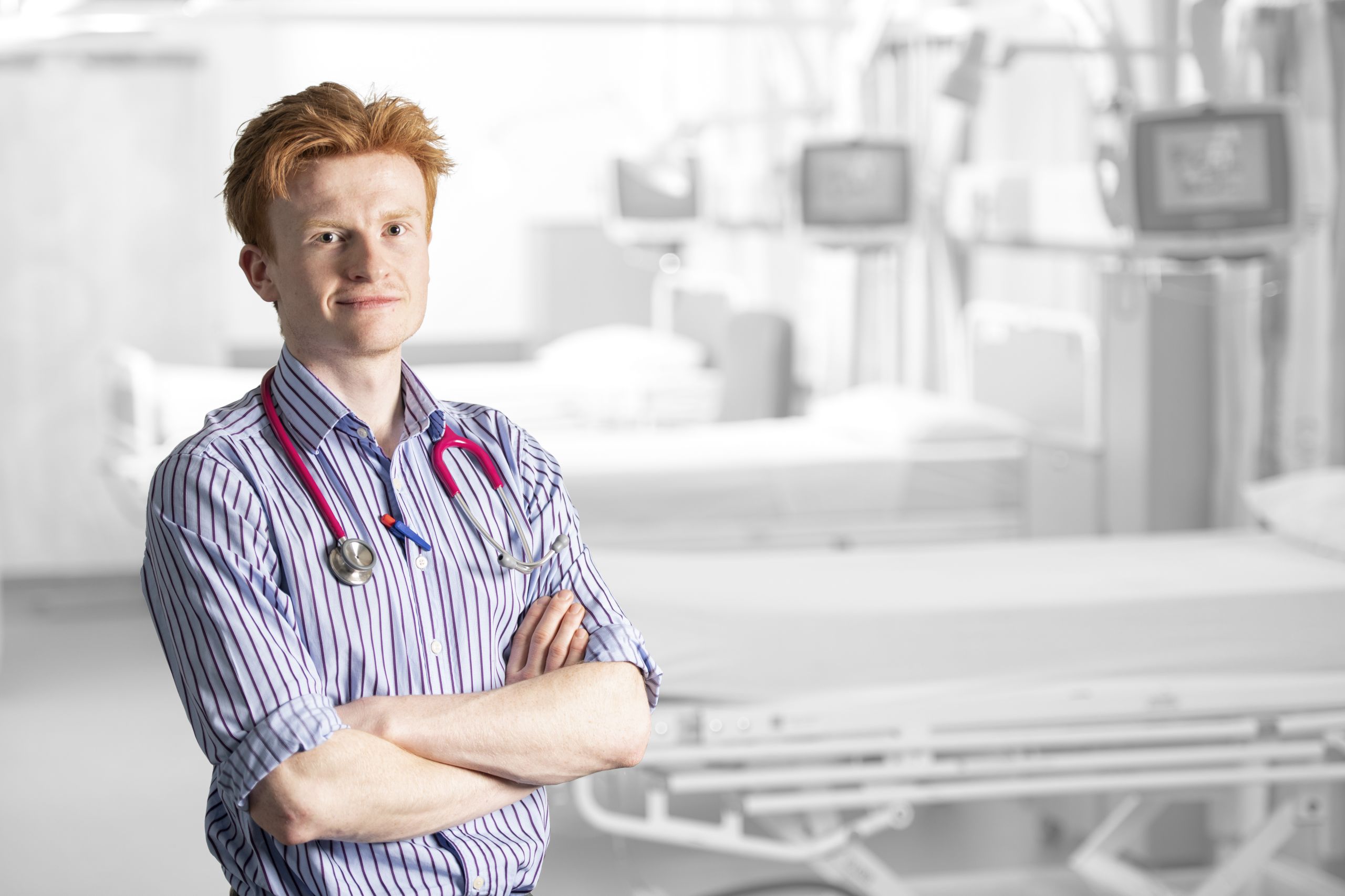 Photo of Seb Siegrist showing a hospital ward in the background.