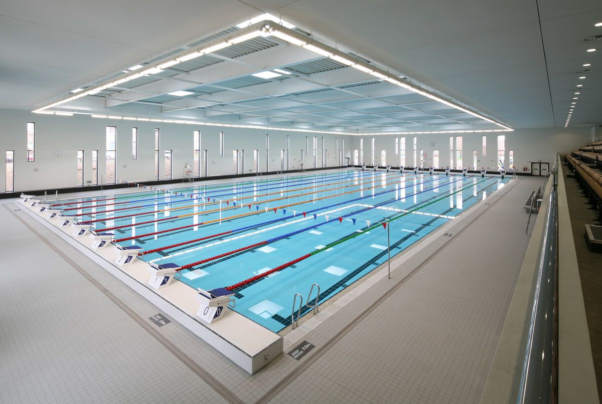 A birds eye view of the swimming pool at the Aberdeen Aquatics Centre